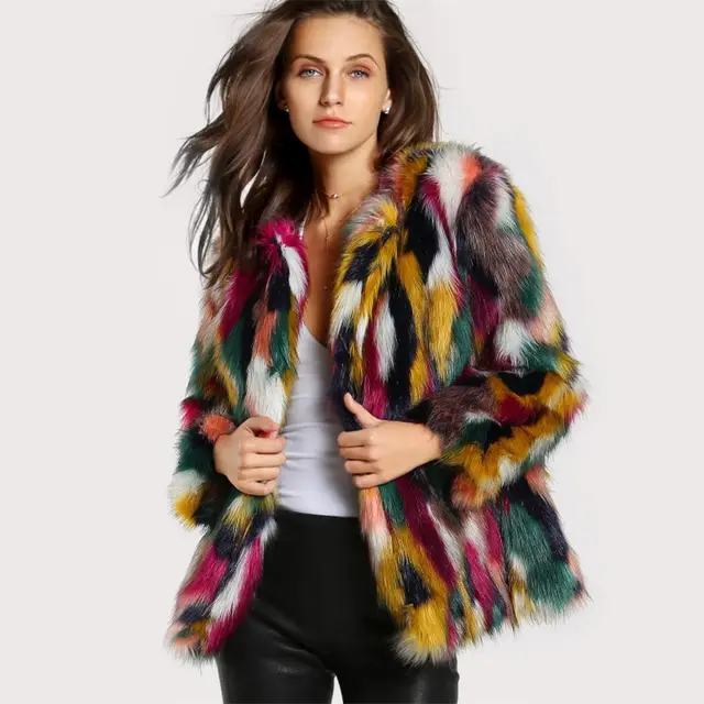Winter Color Fur Coats Women Elegant Fur Coats Colorful Faux Fur Coat Brand Fashion Long Sleeve Collarless Casual Woman Fur Coat Color - Shop at LoveMi