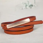 Female leather alloy smooth buckle two-layer leather fine belt - Orange - View 1