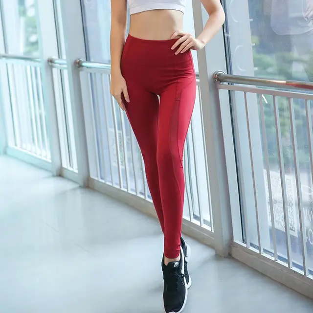 Mesh pants stitching running pants Red - Shop at LoveMi