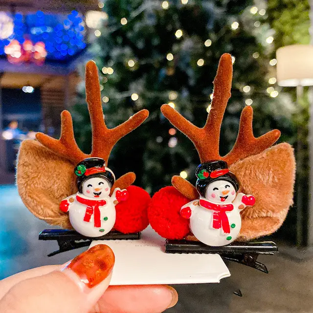 Christmas Hairpin Duck Clip Headdress Snowman Cute Antler Clip Hair Ornament 22Style - Shop at LoveMi