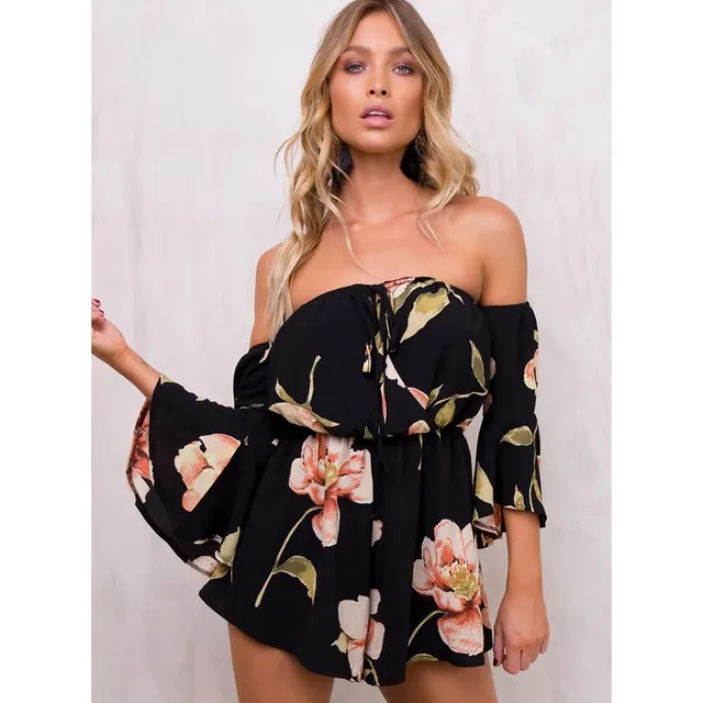 Off Shoulder Printing Jumpsuit Black - Shop at LoveMi