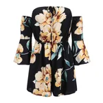 Off-Shoulder Printing Jumpsuit - Navy Blue