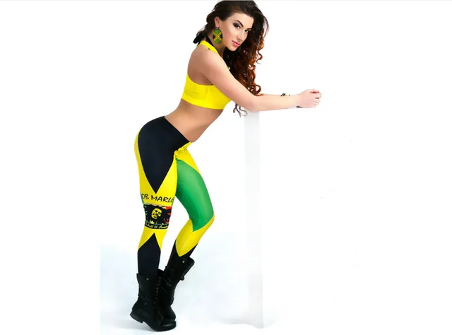 Spring and Autumn Thin Star Digital Printing Jamaica Flag Sexy Leggings - Shop at LoveMi