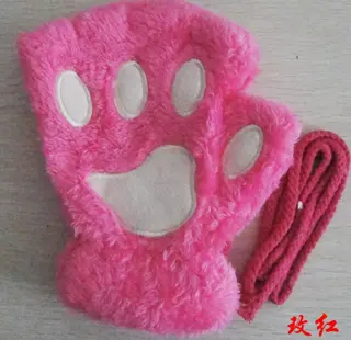 Winter Lovely Half Cover Paw Bear Cat Claw Gloves Short Finger - Rose Red