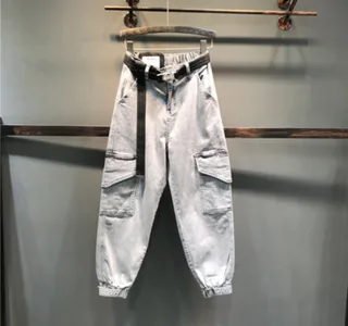 Pakaian wanita Eropa longgar musim semi dan musim gugur versi Korea baru adalah kaki balok tipis kasual liar celana alat pasang - Concrete Grey