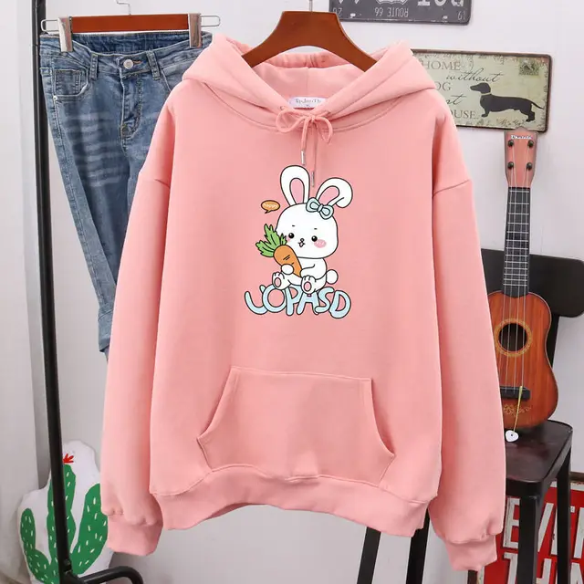 Winter Sweater Women Plus Velvet Thick Loose Hooded Jacket Tide Ins Wild Pink - Shop at LoveMi