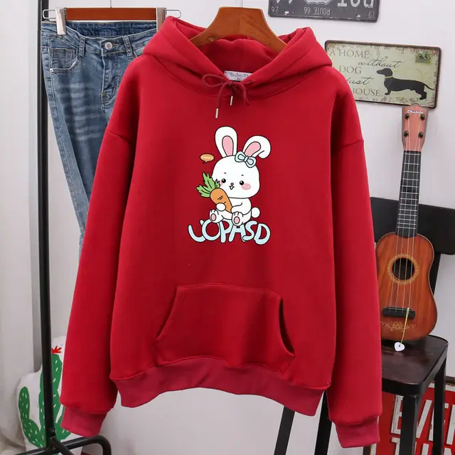 Winter Sweater Women Plus Velvet Thick Loose Hooded Jacket Tide Ins Wild Wine Red - Shop at LoveMi