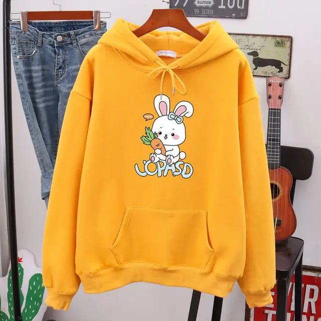 Winter Sweater Women Plus Velvet Thick Loose Hooded Jacket Tide Ins Wild Yellow - Shop at LoveMi