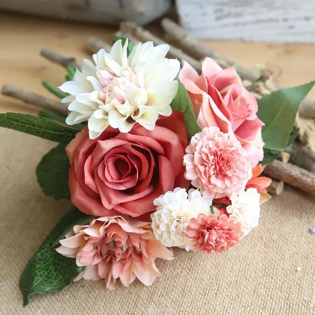 Dahlia rose bunch artificial flower Vibrant Coral - Shop at LoveMi