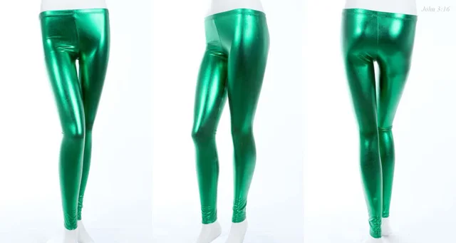 Foreign Trade Spring Fashion Metal Texture Bright Leather Leggings Was Thin Nightclub Punk Wind Nine Pants Women Dark Green - Shop at LoveMi