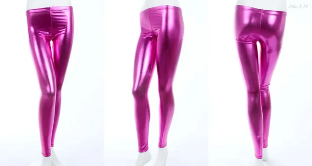 Foreign Trade Spring Fashion Metal Texture Bright Leather Leggings Was Thin Nightclub Punk Wind Nine Pants Women Rose Red - Shop at LoveMi