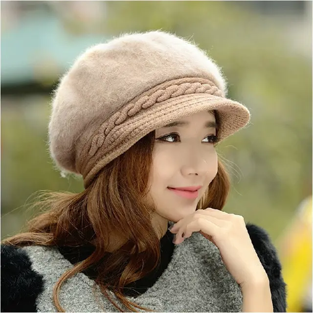 Ladies winter knitted beret Camel - Shop at LoveMi