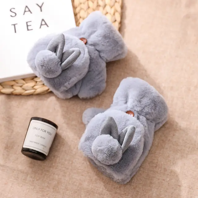 Fingerless plush gloves Grey - Shop at LoveMi