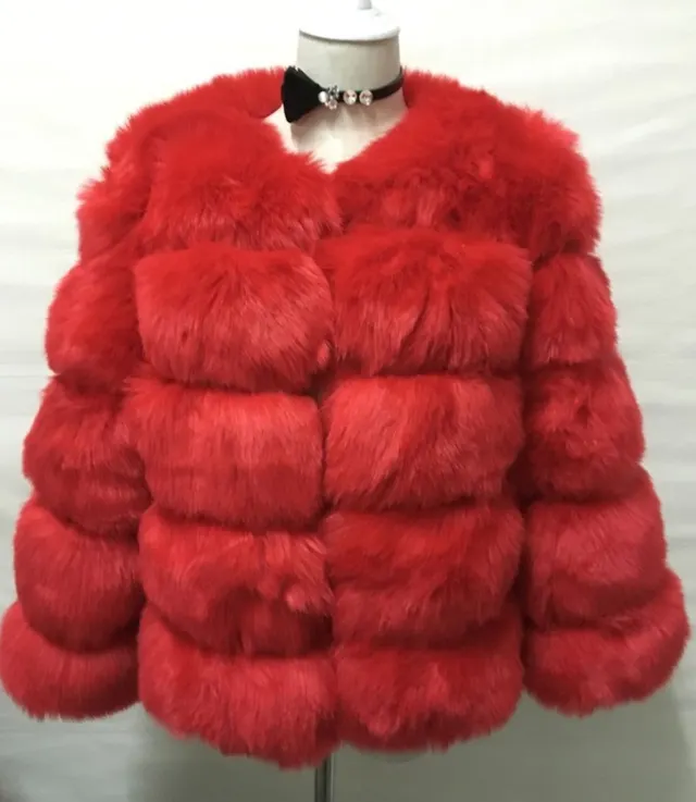 Europe And The United States Autumn And Winter New Fox Fur Fur Coat Women's Short Long sleeved Fur Artificial Fur Coat Gules - Shop at LoveMi