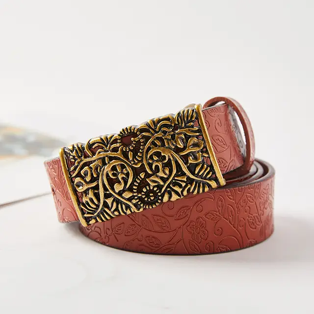 Cowhide ladies leather vintage belt Camel - Shop at LoveMi