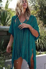 Knitted Hollow Loose Bikini Blouse - Peacock Blue