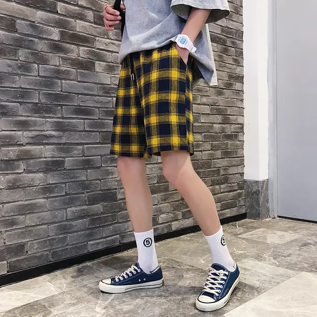 Summer New Loose Wild Retro Plaid Shorts Yellow - Shop at LoveMi
