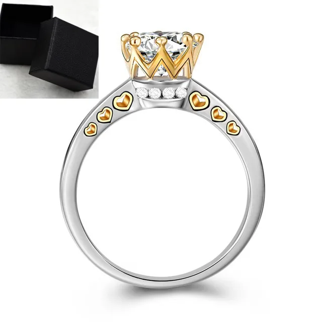 Ring Color Separation Crown Zircon Heart Shape - 6 With Box