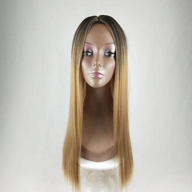 Long straight hair fashion gradient fake hair Gradient Linen Yellow - Shop at LoveMi