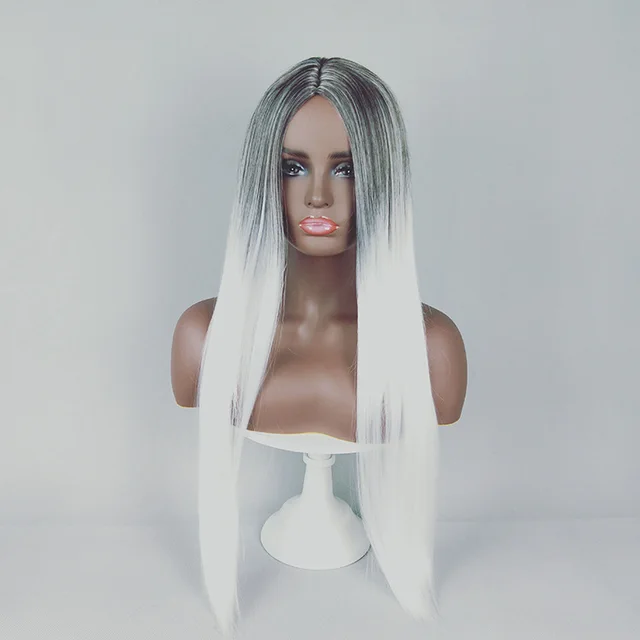 Long straight hair fashion gradient fake hair - Gradient Pure White