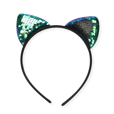 Flip sequin cloth cat ear headband Peacock Blue - Shop at LoveMi