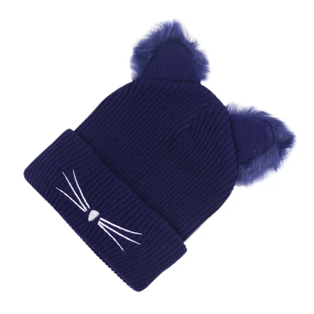 Cat Ear Fur Hat Navyblue - Shop at LoveMi