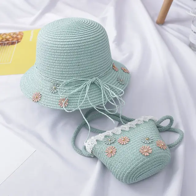 Two piece sun hat straw woven bag Mint Green - Shop at LoveMi
