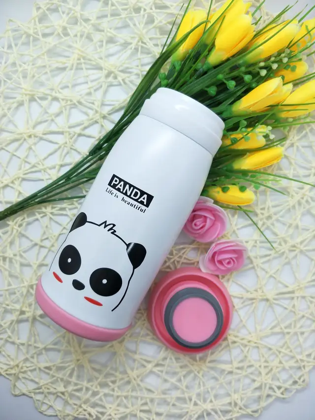 Korean version of creative cartoon leather insulation Cup double vacuum leisure water cup mini portable student tripe cup Panda - Shop at LoveMi