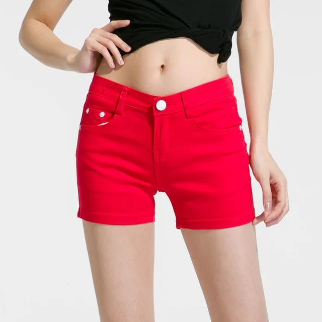 The New Candy Color Denim Shorts Look Thin Red - Shop at LoveMi