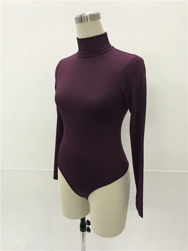 women 12 color long sleeve high collar slim Slim jumpsuit winter Purplish Red - Shop at LoveMi