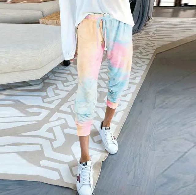 Tie dye printed high rise casual cropped trousers Orange - Shop at LoveMi