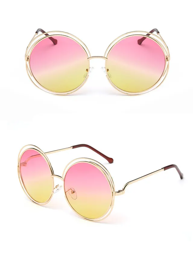 Round metal cutout sunglasses Gold Frame Pink Yellow - Shop at LoveMi