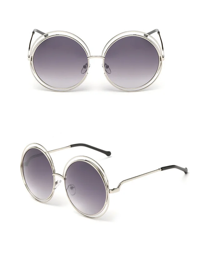 Round metal cutout sunglasses Silver Frame - Shop at LoveMi