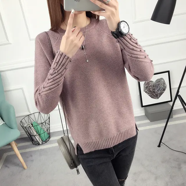 The new fall/winter pullover sweater Korean style beaded Purple - Shop at LoveMi