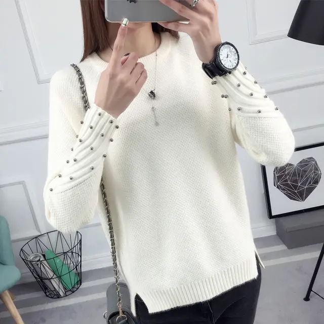 The new fall/winter pullover sweater Korean style beaded White - Shop at LoveMi