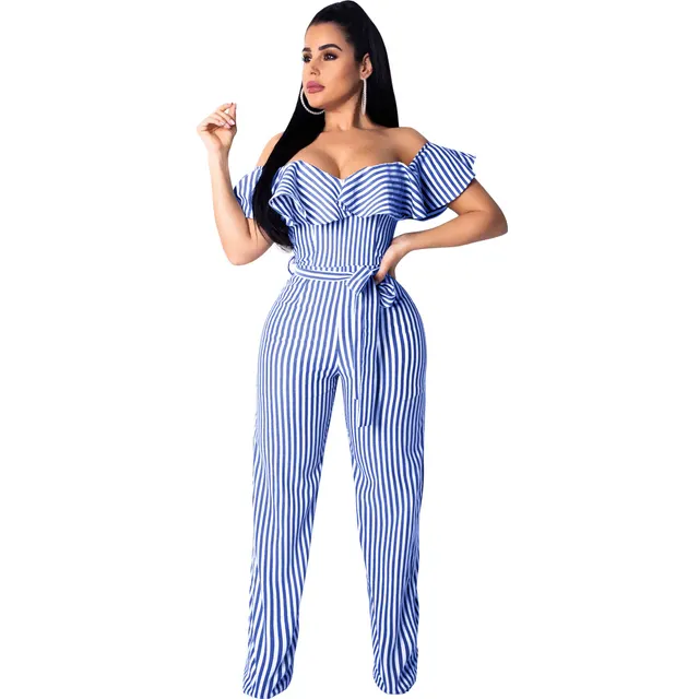 Sexy striped jumpsuit Blue - Shop at LoveMi
