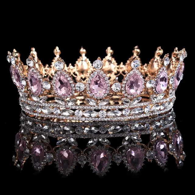 Baroque Bridal Crown Headdress Rhinestone Hair Accessories Gold Powder - Shop at LoveMi