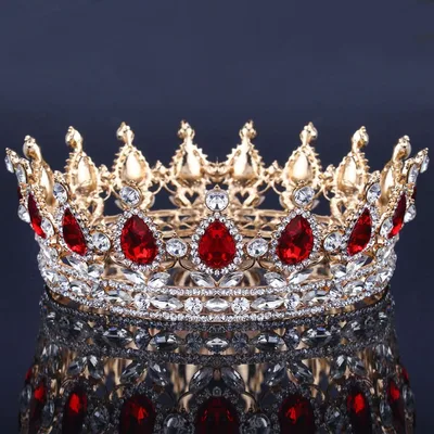 Baroque Bridal Crown Headdress Rhinestone Hair Accessories Golden Red - Shop at LoveMi