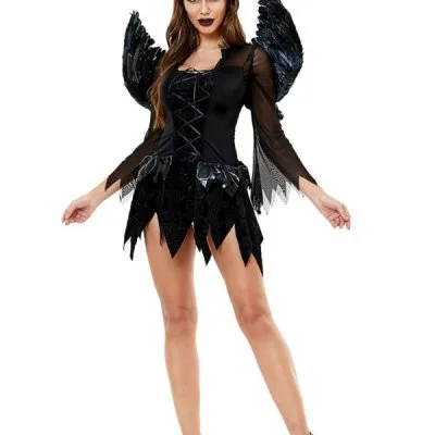 Dark Angel Costume Halloween Cosplay Fallen Angel Black Single Layer - Shop at LoveMi
