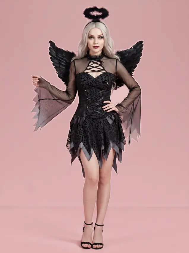 Fallen Angel Costume Dress with Wings for Women Black - Shop at LoveMi