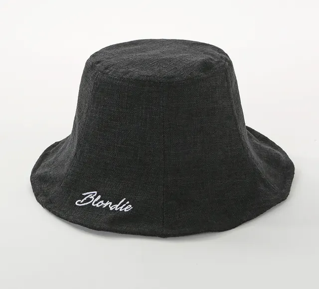 Korea Solid Color Cotton Fisherman Hat Embroidery Letter Wide Along The Basin Casual Sun Hat Black - Shop at LoveMi