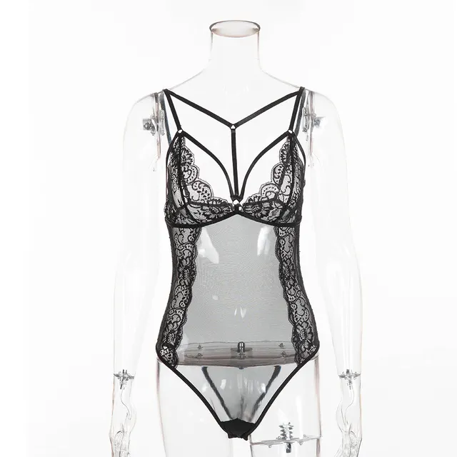 Sexy lingerie lace stitching perspective sexy bodysuit Black - Shop at LoveMi