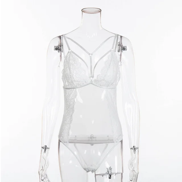 Sexy lingerie lace stitching perspective sexy bodysuit White - Shop at LoveMi