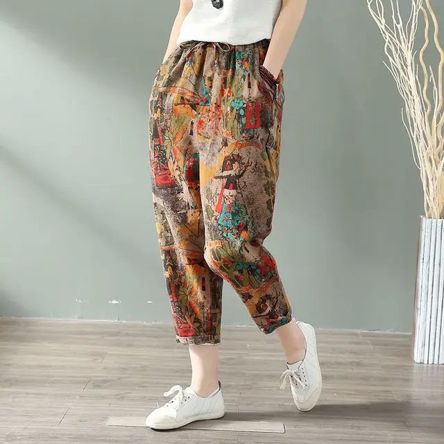 Women's printed cotton linen pants 2 Style - Shop at LoveMi
