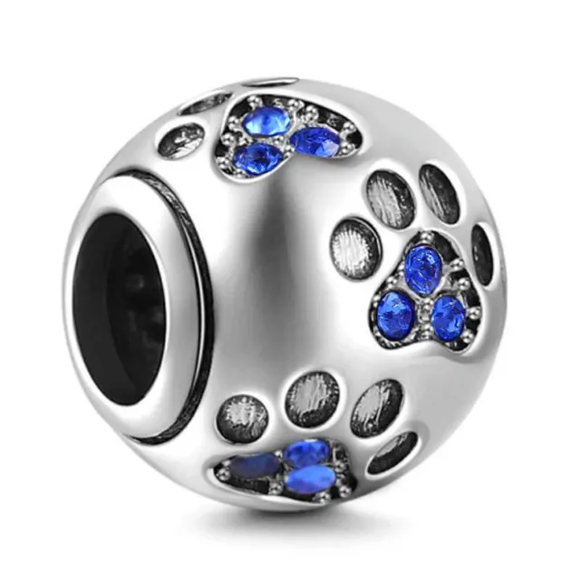 S925 sterling silver paw print diy bracelet accessories Blue - Shop at LoveMi