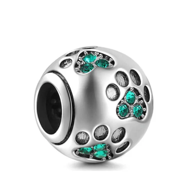 S925 sterling silver paw print diy bracelet accessories Green - Shop at LoveMi