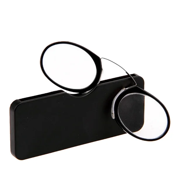 Portable Wallet Reader Clipped To Mini Reading Glasses With Protective Case - Black