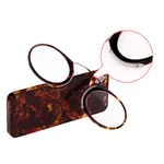Portable Wallet Reader Clipped To Mini Reading Glasses With Protective Case - Brown