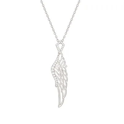 Silver wings glitter diamond feather clavicle chain 18K White Gold - Shop at LoveMi