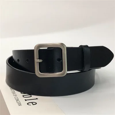 Women's leather belt with square buckle Black - Shop at LoveMi